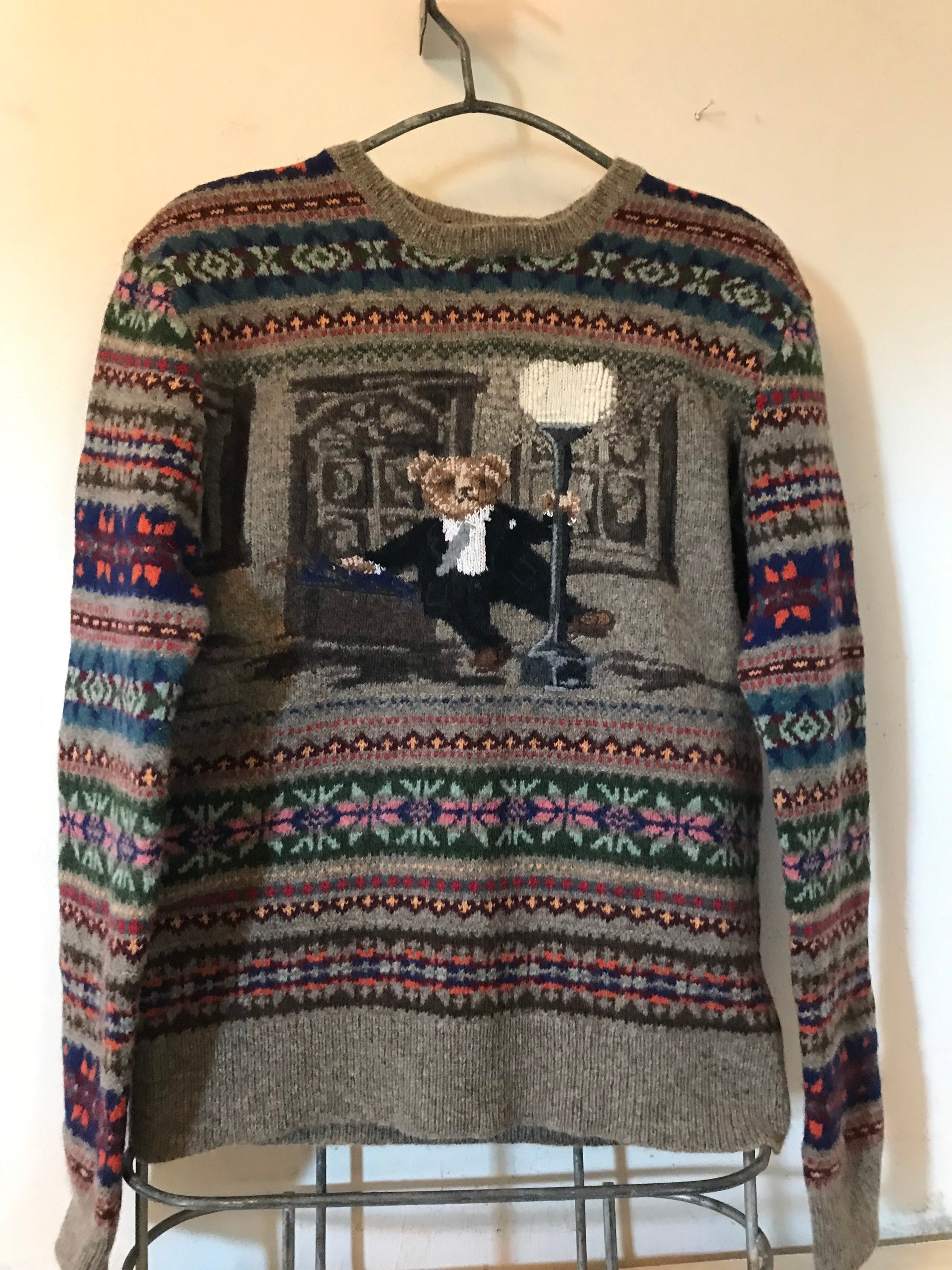Vintage Ralph Lauren Polo Bear Sweater Singing in the Rain Bear Fair Isle Paris Movie Classic Wool Small Etsy