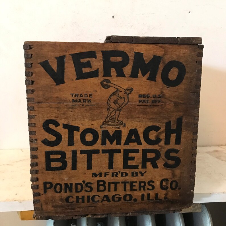 Antique Bitters Crate Primitive Wooden Medicine Vermo Ponds Liquor Box ...