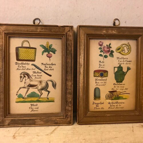 Antique Garden Prints German French Teaching Aid Color Floral Botanical Framed Farmhouse Watering shops can