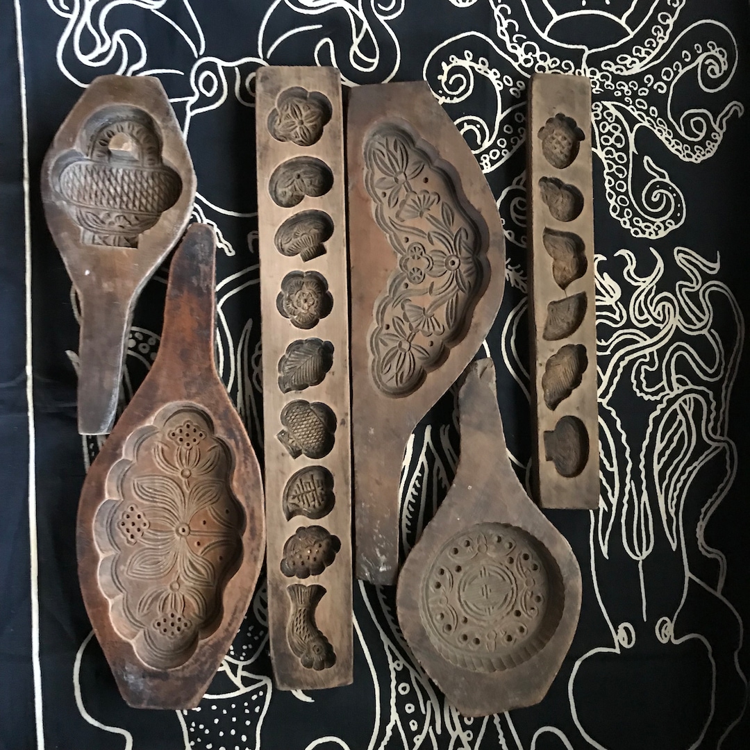 Antique Rice Molds Japanese Wood, Cake, Moon Cake Wooden Rice Molds ...