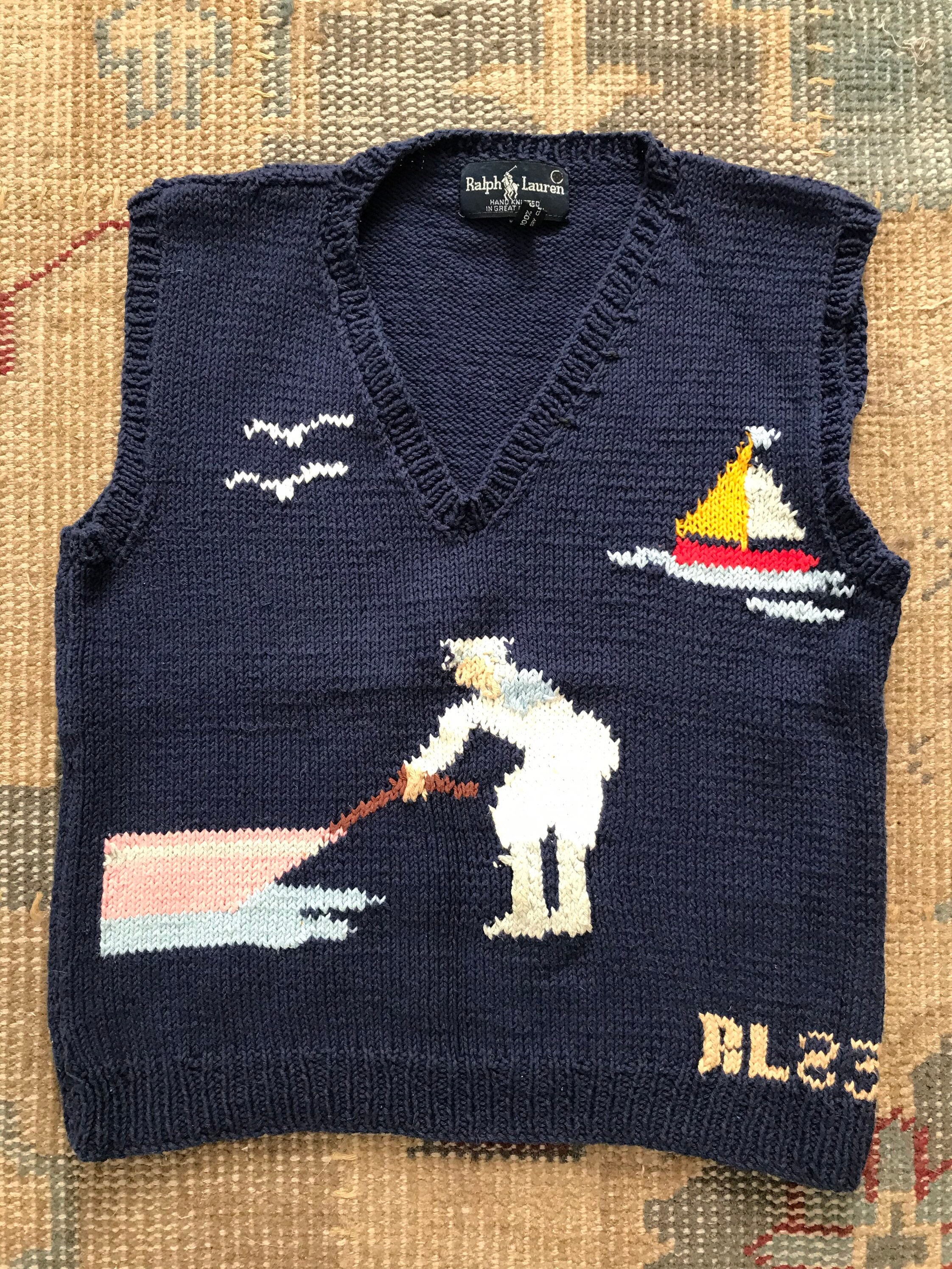 Vintage Ralph Lauren Hand Knit Sweater Best Sailor Boat Nautical Old ...