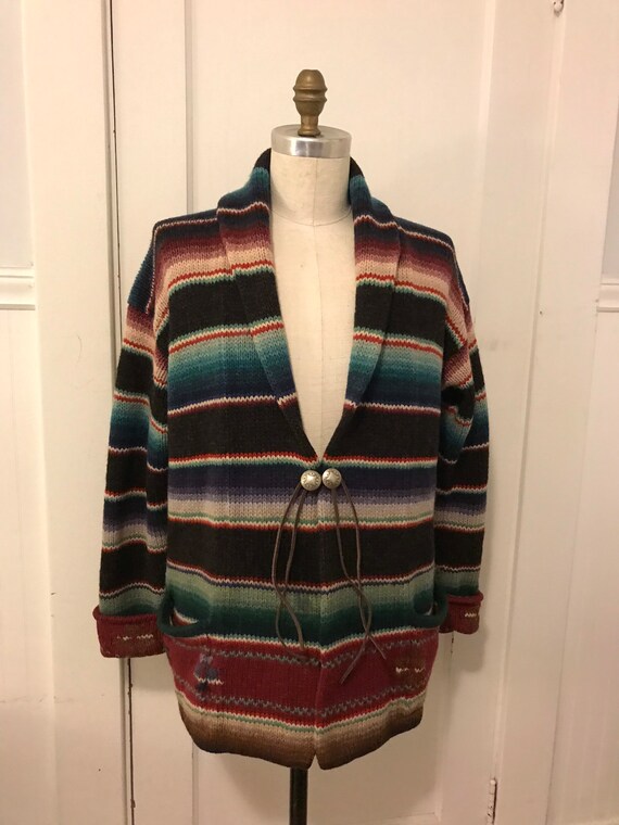 Vintage Ralph Lauren Hand Knit Sweater Coat Serape Indian Blanket Cardigan Tribal Wool Shawl Etsy