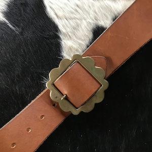 Vintage Ralph Lauren Leather Belt Brass Southwestern Ornate Heavy Polo