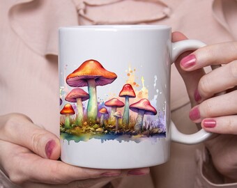 Caneca de Café em Formato de Cogumelo – Xícara de Cerâmica Cottagecore com Estampa de Fungos
