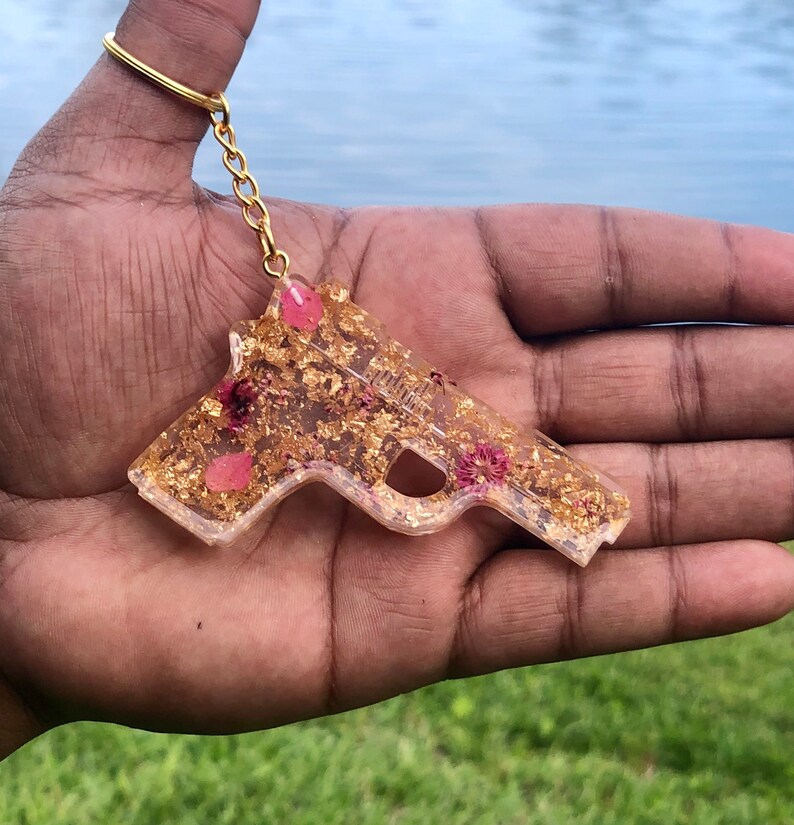 RESIN FLOWER GUN Keychain Custom made clear floral Resin gun Etsy