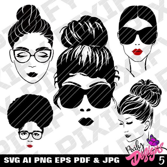 Download Messy Bun SVG Messy Hair SVG Lady with Glasses svg Messy | Etsy