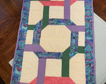 Handmade Quilted Table Runner-Patchwork Design-Reversible-Pink, Purple, Blue