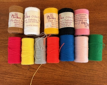 Lot of 12 Pretty Punch Embroidery Yarn-Orange Green, Yellow, Lt. Pink, Gold, Gray, Brown, Black, White, Blue, Dk. Pink, Red