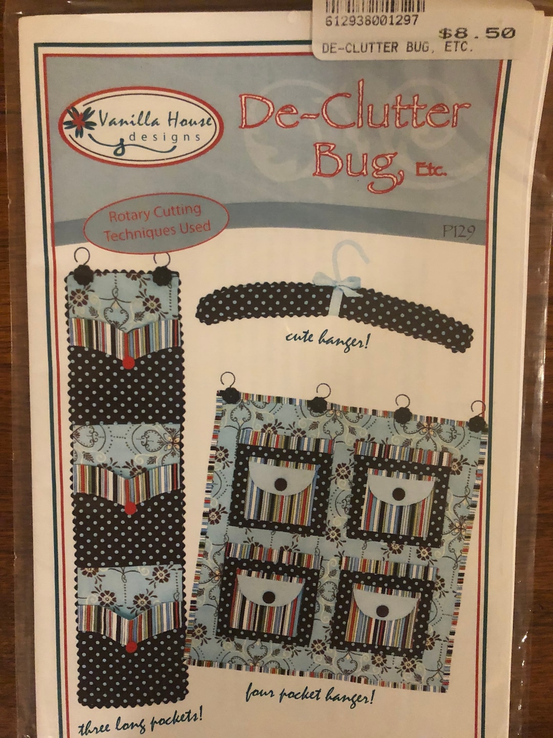 Vanilla House De-clutter Bug Pattern for Hanger, Three Long Pocket ...