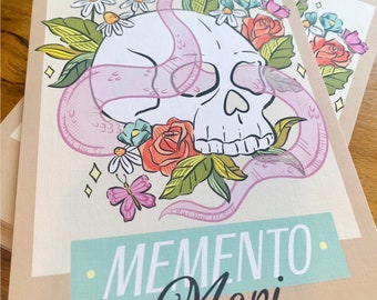 Gebedskaart Memento Mori van 5 x 7 inch, print, levendig, vintage, retro, structuur, woondecoratie