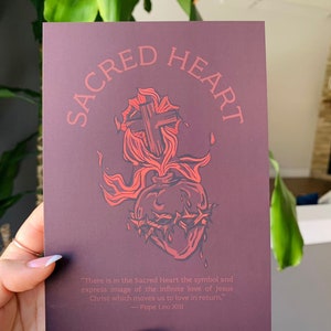 5 "x 7" Sacred Heart Gebetskarte, Druck, Vintage, Bold, Matte, Textured, Home Decor