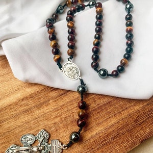 Chapelet de Saint Joseph | Personnalisable, Oeil de tigre, Chapelet catholique, Cadeaux de confirmation, Cadeaux de première communion, Cadeaux de baptême