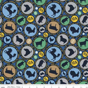 FFA Circles & Animals - FFA Forever Blue - Riley Blake Designs - 100% Cotton Fabric By the Yard