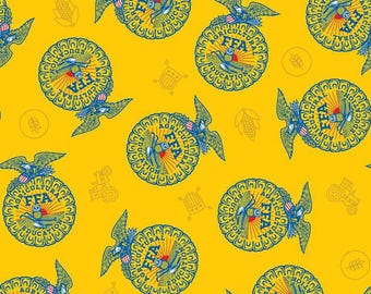 FFA Forever Blue 2 Emblem Toss on Yellow - Riley Blake Designs - 100% Cotton Fabric By the Yard