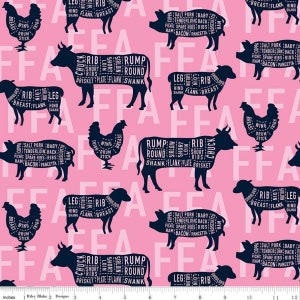 Cortes de carne FFA em rosa - FFA Forever Blue - Riley Blake Designs - Tecido 100% algodão por metro
