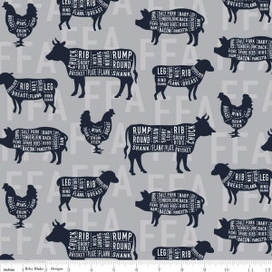 FFA Meat Cuts on Gray - FFA Forever Blue - Riley Blake Designs - 100% Cotton Fabric By the Yard