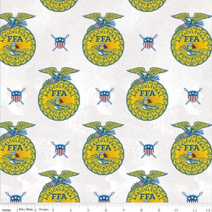 FFA Forever Blue Refreshed Emblems on Off White - Riley Blake Designs - 100% Cotton Fabric By the Yard