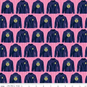 FFA Blue Jacket on Pink Fabric - FFA Forever Blue - Riley Blake Designs - 100% Cotton Fabric By the Yard