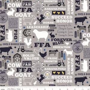 FFA Forever Blue Design on Gray - FFA Forever Blue - Riley Blake Designs - 100% Cotton Fabric By the Yard