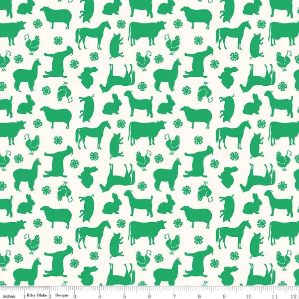 4-H Clovers and Animals on Cream - Riley Blake Designs - 100% Cotton Fabric By the Yard