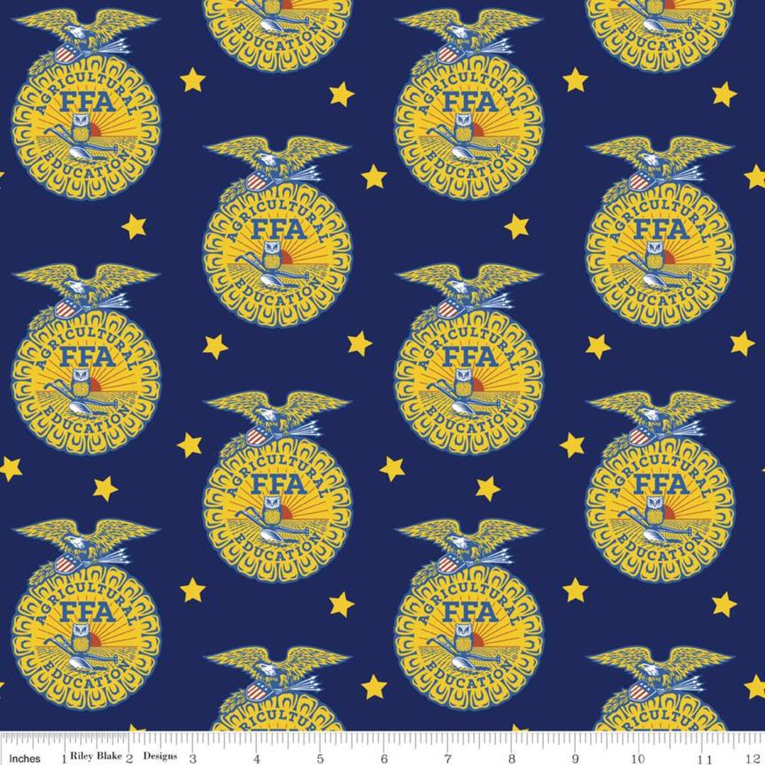 FFA Emblems and Stars on Navy Fabric - FFA Forever Blue - Riley Blake ...