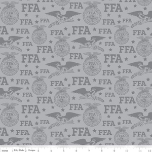 FFA Emblems on Gray Fabric - FFA Forever Blue - Riley Blake Designs - 100% Cotton Fabric By the Yard