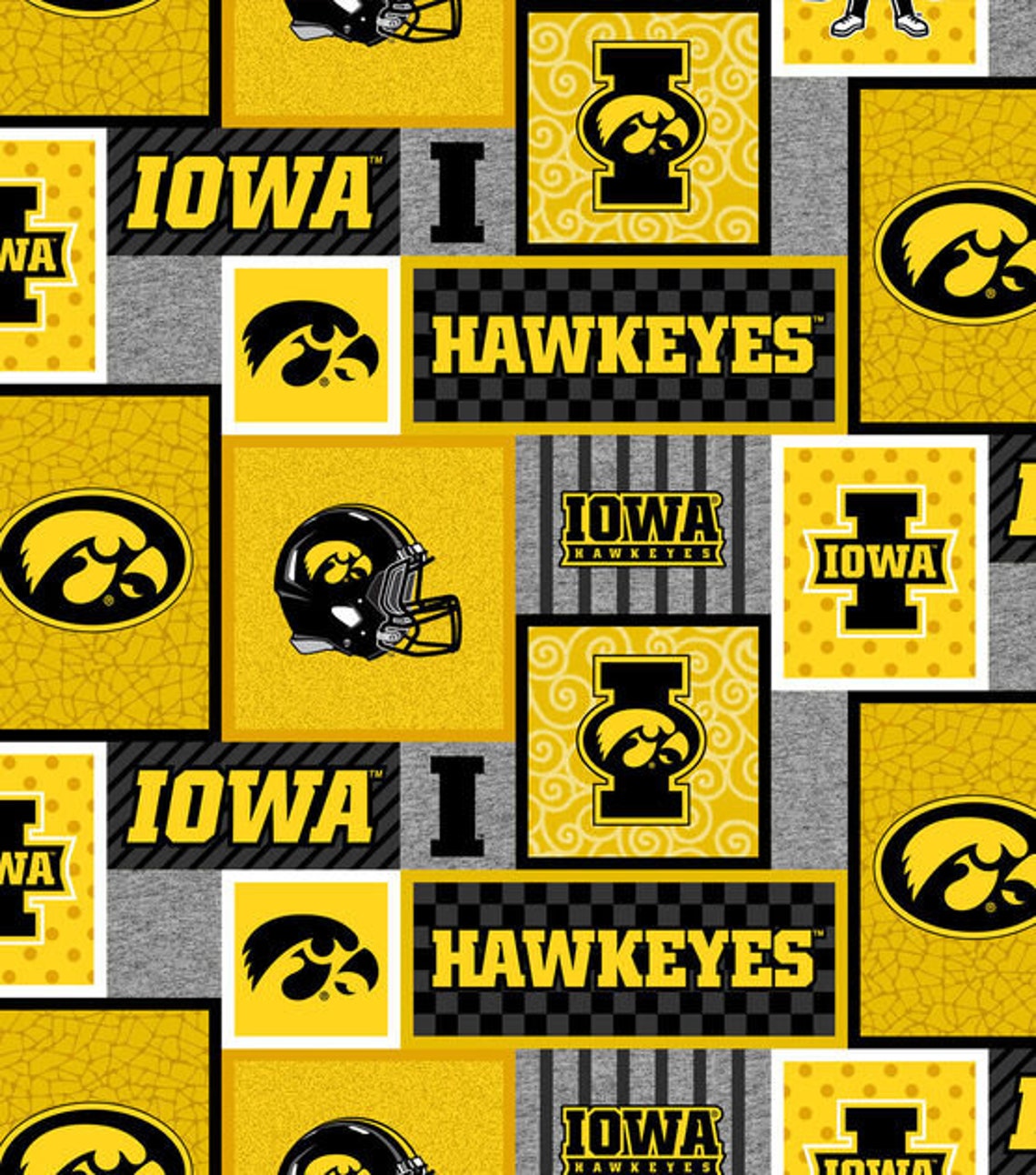 University of Iowa Patches Fleece Fabric by the yard Etsy