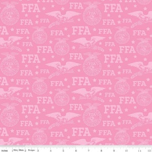 FFA Emblems on Pink Fabric - FFA Forever Blue - Riley Blake Designs - 100% Cotton Fabric By the Yard