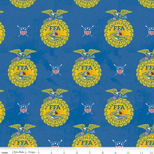 FFA Forever Blue Refreshed Emblems on Blue - Riley Blake Designs - 100% Cotton Fabric By the Yard