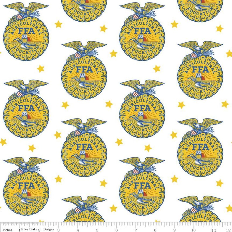 FFA Emblems and Stars on White Fabric FFA Forever Blue Etsy