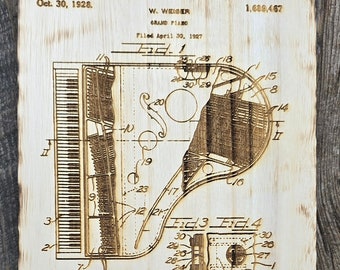 Engraved Patent - 1927 Grand Piano Blueprint Art - Personalize - Pyrography Art for  Music Lover