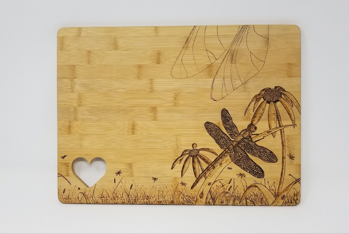 Dragonflies in Meadow Lifetime Art Warranty, Bamboo Cutting Board With