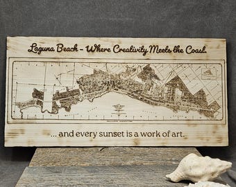 Laguna Beach 1926 Map: Laser Engraved Wood Coastal Art - Personalize
