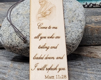 Marcador de madera personalizado: versículo bíblico grabado, regalo pionero