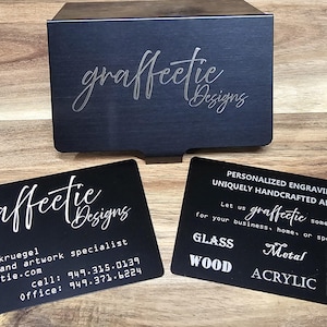 Personalized Black Metal Business Cards with Stainless Steel Holder