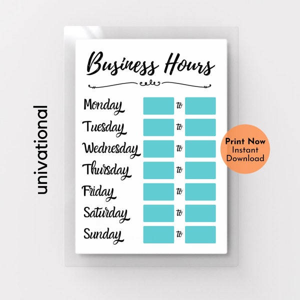Business Hours Sign, Business Hours Printable, Store Hours Sign, Shop Hours Sign, Storefront Hours, Open Hours, Printable Laminate