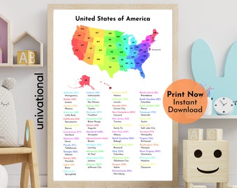 Klassenzimmer Poster, Montessori Klassenzimmer, Staaten und Kapitale, Lehrer Klassenzimmer, Homeschool Klassenzimmer, Pädagogisches Poster, Homeschool Poster