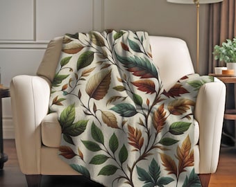 Autumn Leaves Blanket - Sherpa Fleece Blanket, fall blanket, fall decor, autumn decor, chunky blanket, cottagecore decor, sofa blanket