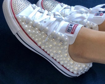 sneakers with pearls and rhinestones