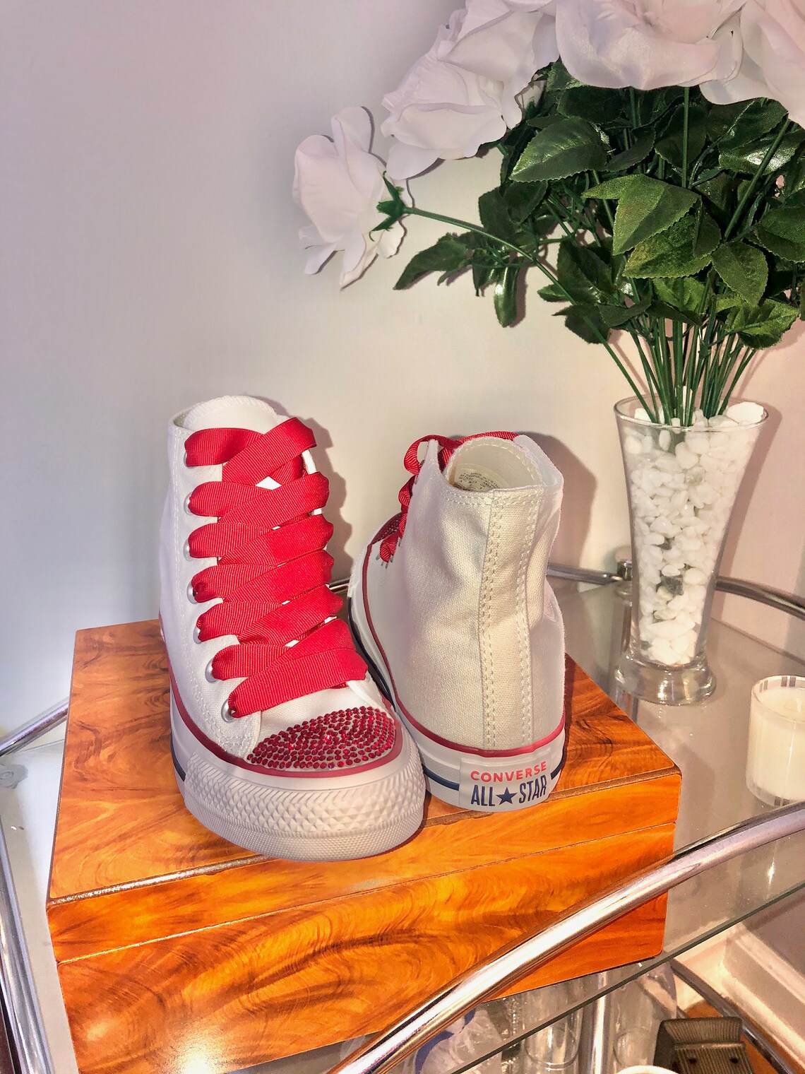 Womens White High Top Converse Sneakers with custom name Etsy