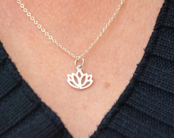 Lotus Necklace, Flower Charm, Dainty Sterling Silver, Birthday Gift for Her, Floral Charm, Charm Necklace, Blossom Necklace, Present For Her