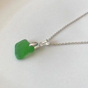 Sea Glass Necklace, Genuine Beach Glass, Sterling Silver, Green Pendant, Sea Glass Gift, Gift for Her, Beachy Charm, Dainty Green Charm