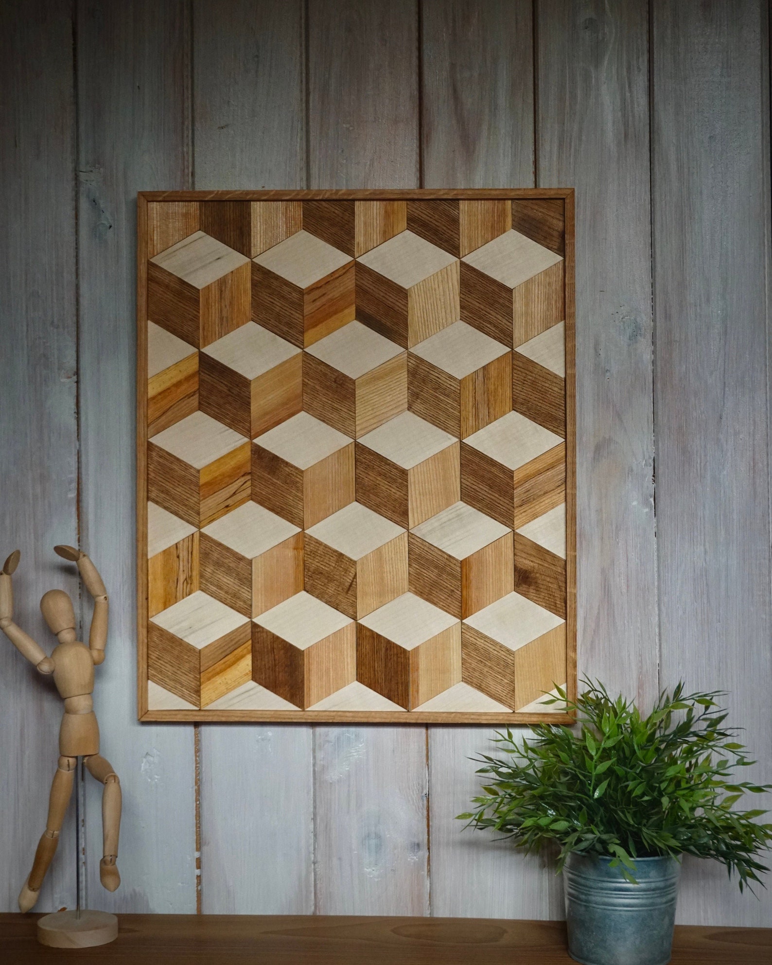 3D Pattern Cube Decor wooden / Wood Cube Illusion Art Etsy