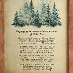 Robert Frost Poem Print: Snowy Woods Watercolor Art, Literary Quote