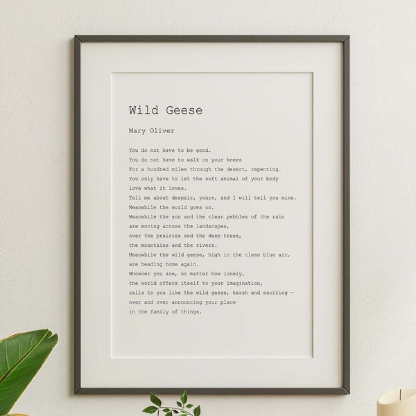 Wild Geese Poem Poster Print - Mary Oliver Poem - Framed & Unframed Options