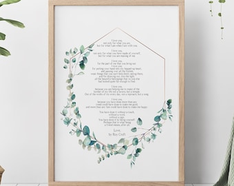 Love, By Roy Croft - Wedding poem wall art  - I love you Poem - Full Poem -  Physical Print Without Frame