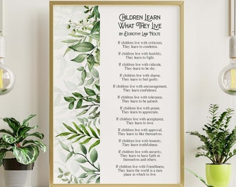 Children Learn What They Live Poem - Dorothy Law Nolte - Wall Art Poster Print - New Parents Gift - Framed & Unframed Options