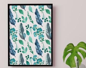 Watercolor Feather Pattern Printable wall art