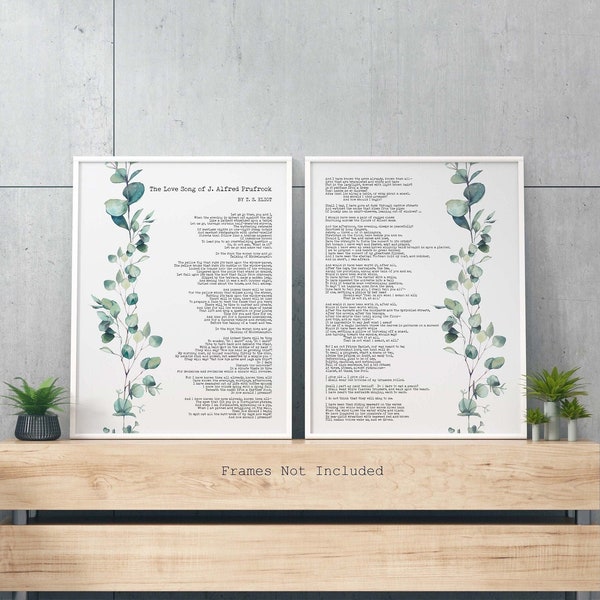 The Love Song of J Alfred Prufrock - Set of 2 - T. S. Eliot Poem - Physical Print Without Frame