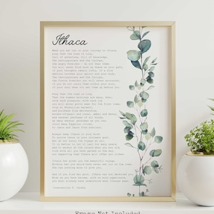 Stampa della poesia di Itaca di Costantino Cavafis – Arte murale ispiratrice del viaggio della vita, citazione di poesia letteraria, decorazione di eucalipto ad acquerello